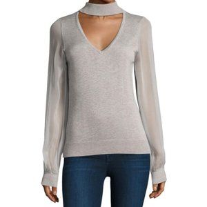 Ramy Brook Gray Ashley Choker Silk Cashmere Contrast Sweater
